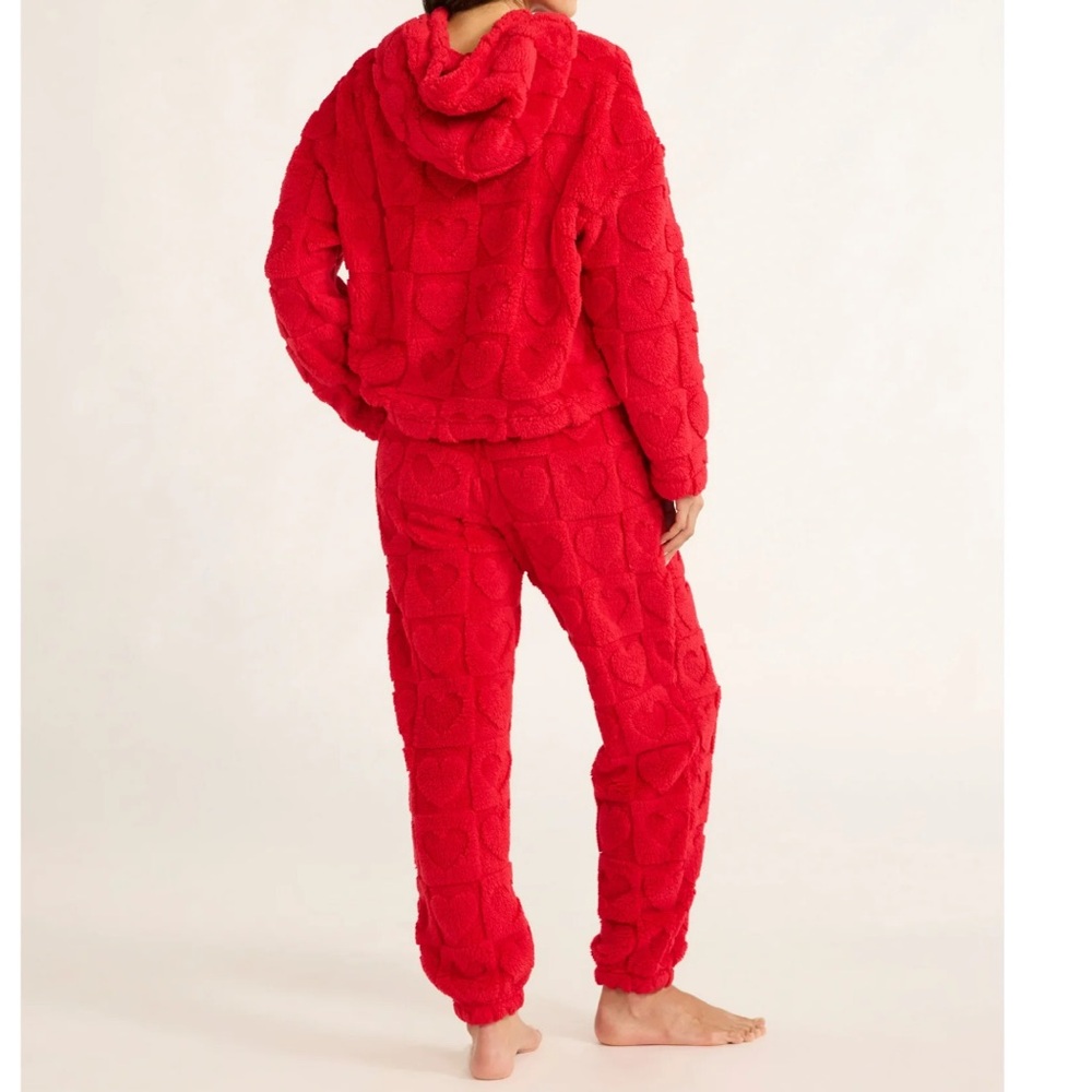 NWT Joyspun Plush Heart Hooded Pajama Set Red Ultra Soft  Size Large